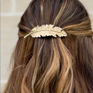 Hair Clip Barrette Gold Feather